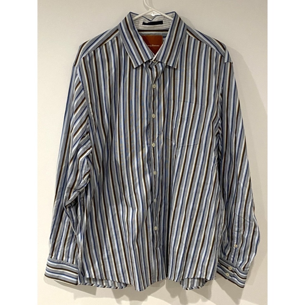 Tommy Bahama Men's Multi-Striped Blue & Brown Button Down Shirt Size XL